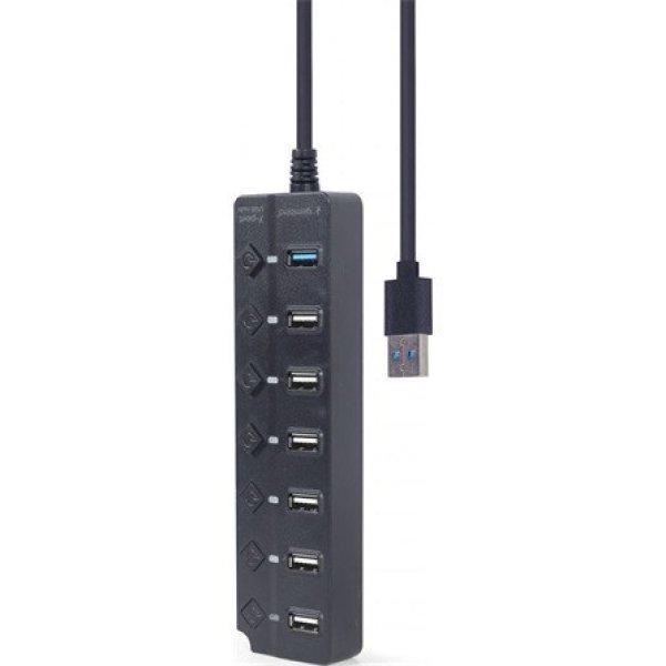 Gembird 7-portos USB3.0 hub fekete portonként kapcsolható